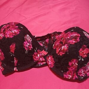 Candie's Black and Pink Floral Bra